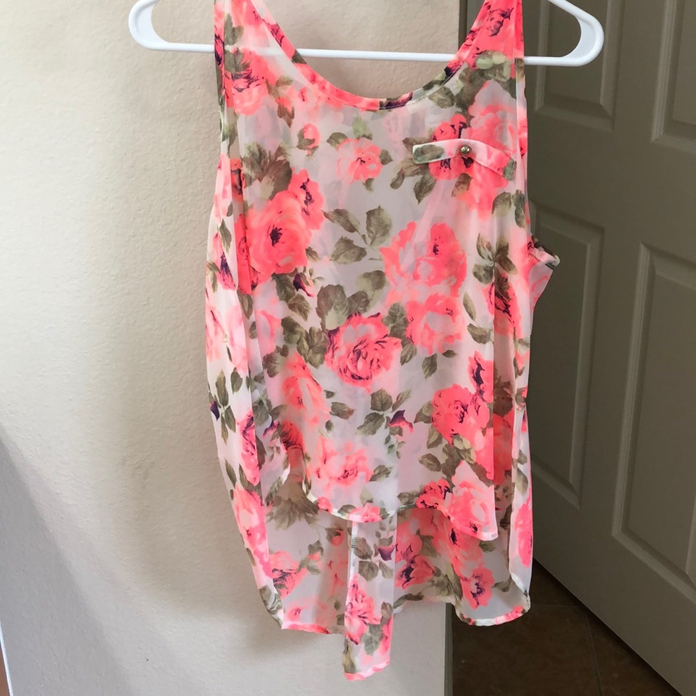 White floral sheer tank